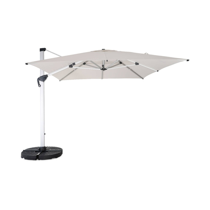 Parasol déporté haut de gamme 3x4m beige. toile en polyester teintée dans la masse. structure aluminium anodisé. housse incluse