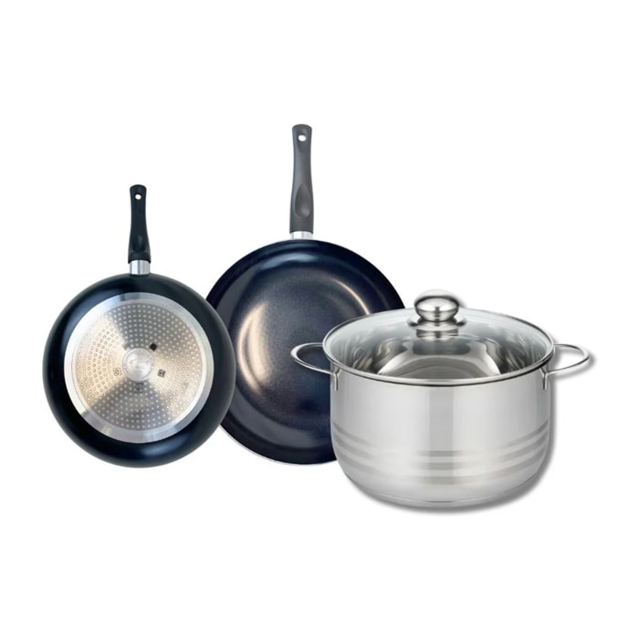 Ensemble de 2 Poêles de cuisson 20 et 24 cm et 1 faitout 24 cm Elo Prima Brillant
