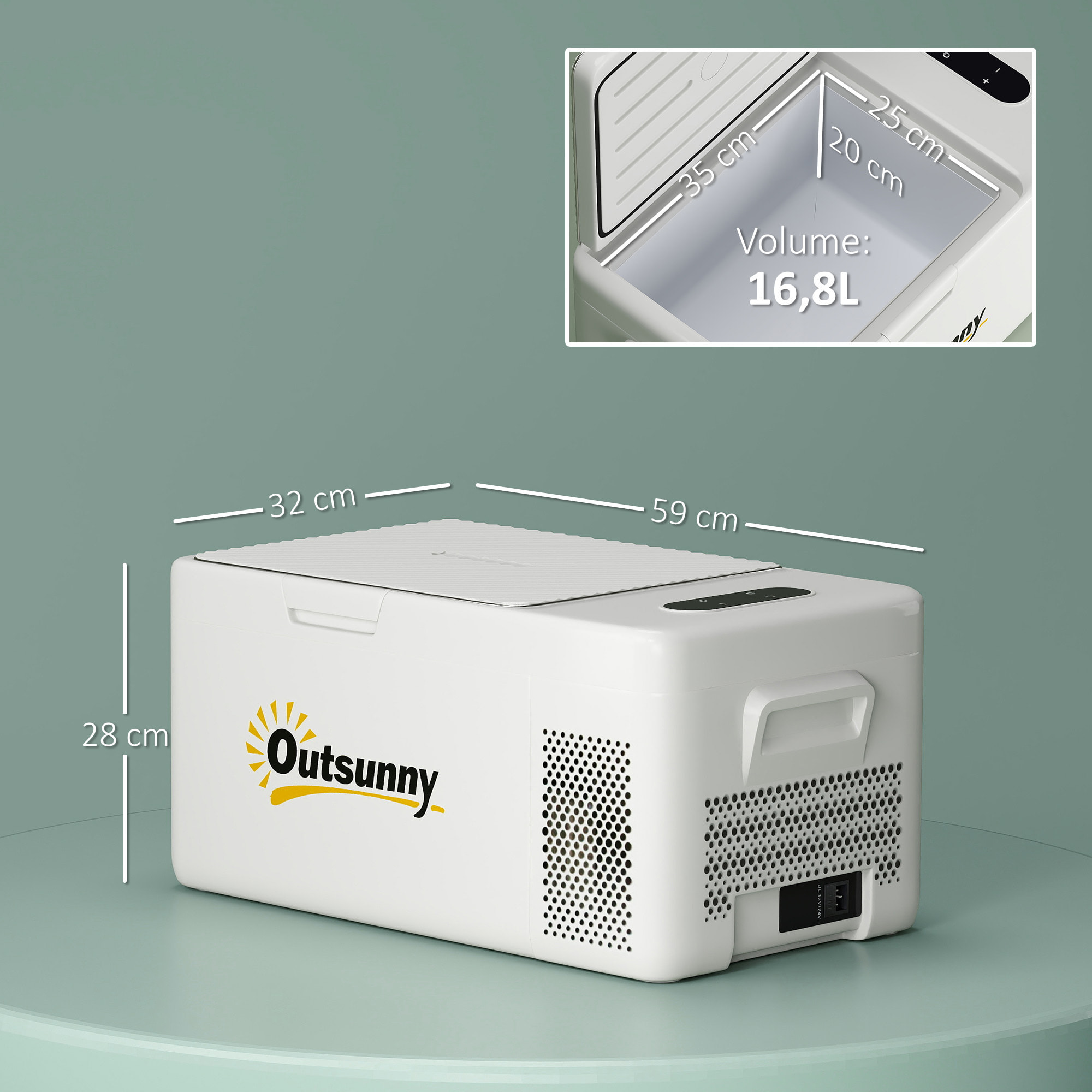 Nevera Portátil Eléctrica 16,8L Refrigerador de Coche 12/24/220V con Compresor Luz LED Pantalla Digital Modos ECO y MAX de -20℃ a +20 ℃ Puerto USB para Hogar Camping Viajes Automóvil