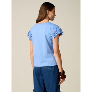 Oltre - T-shirt con applicazioni floreali in pizzo - Azzurro