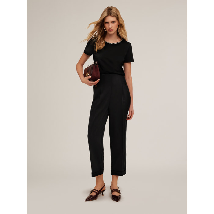 Motivi - Pantalones carrot con vuelta - Negro