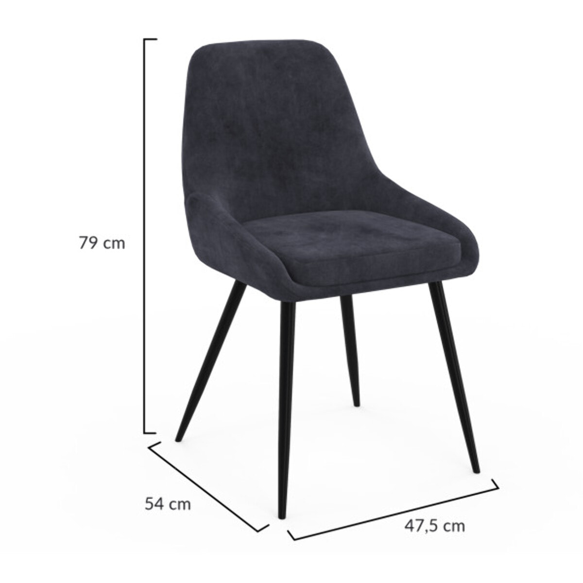 Chaises Olivia velours gris foncé pieds métal - lot de 4