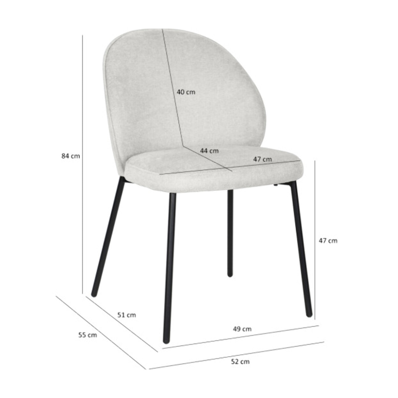 Chaise épurée en tissu avec pieds fins en métal - MARTHA