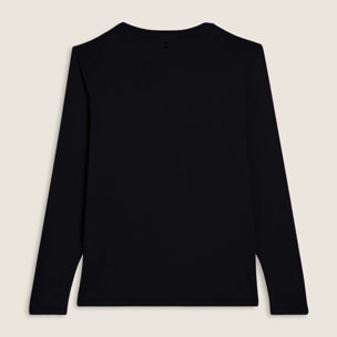 T-shirt donna manica lunga con scritta e strass