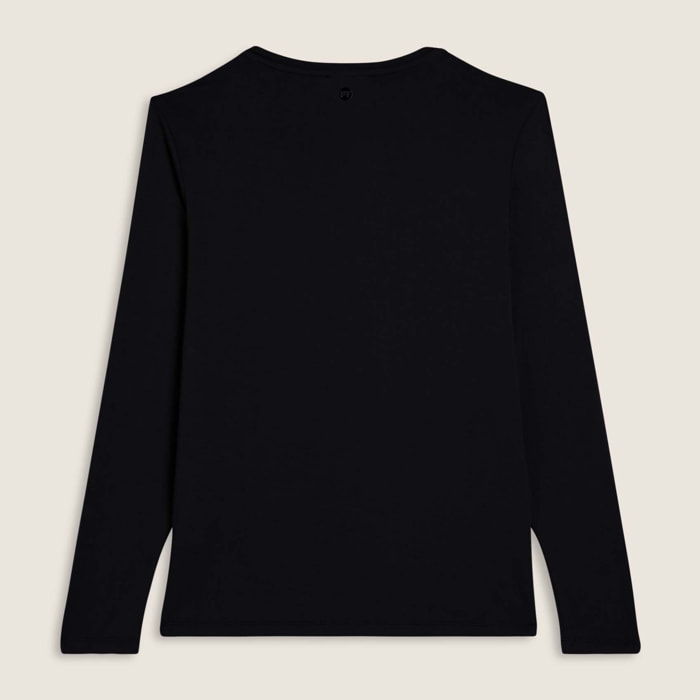 T-shirt donna manica lunga con scritta e strass