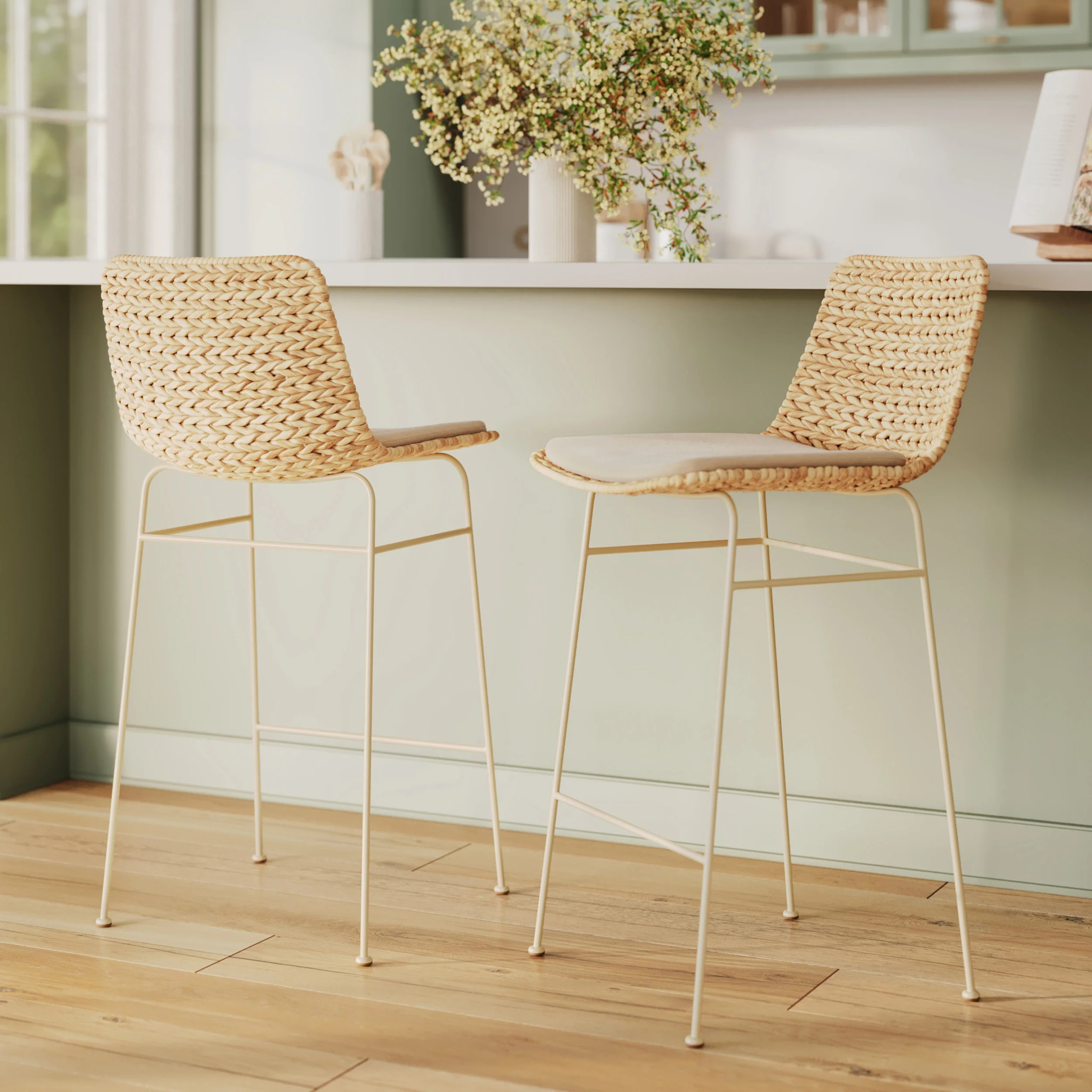 Lot de 2 chaises pour îlot central 66 cm en matière naturelle - Faro