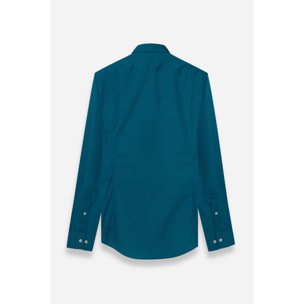 Camicia Uomo 1 Bottone Italiano Slim Popeline Stretch Unito Verde Ottanio