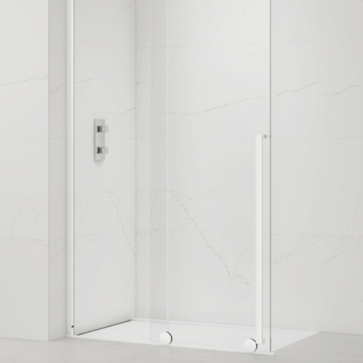 X-MOTION 110x200cm Paroi en verre coulissante Crystal Glass® 8 mm anticalcaire, avec bras et profilés Blanc (SATBWIXM110B)