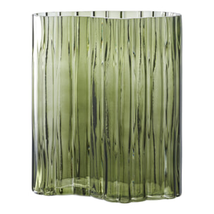 Vaso in vetro fumé verde con texture costolata 21x12x26,5 cm