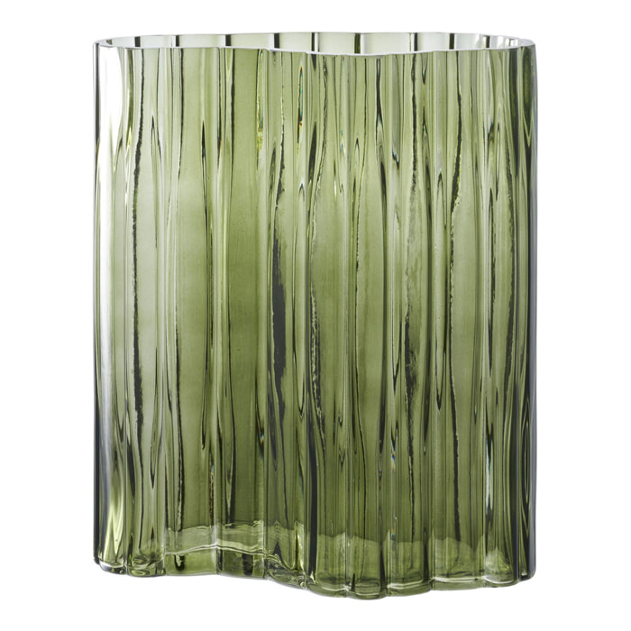Vaso in vetro fumé verde con texture costolata 21x12x26,5 cm
