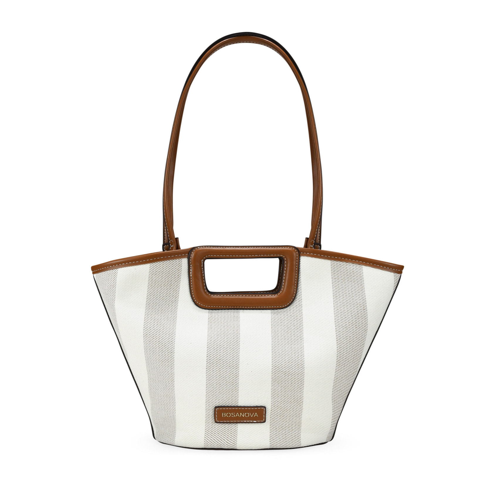 Bolso capazo cuero con canvas rayado