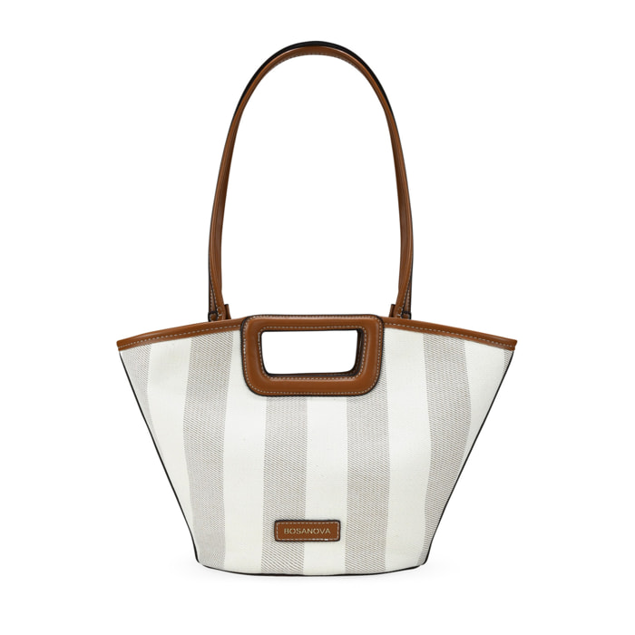 Bolso capazo cuero con canvas rayado