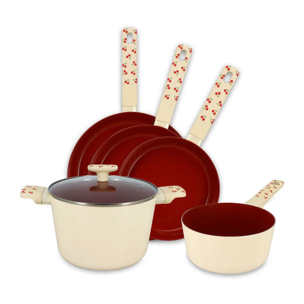 Batterie de cuisine 5 pièces en aluminium et motif cerise rouge CERISE