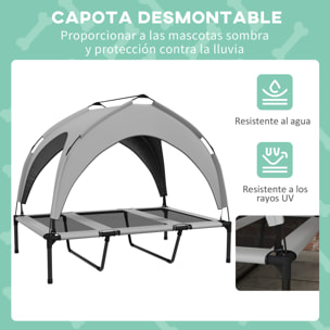 Cama para Perros Elevada con Toldo, Cama para Perros Grandes, Refrescante y Transpirable, 106x76x94 cm, con Marco de Acero y Bolsa de Transporte, para Interior y Exterior, Gris Claro