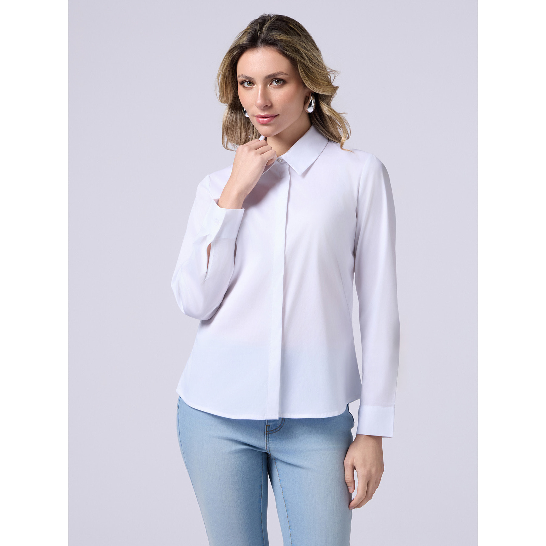 Oltre - Camicia in popeline con bottone gioiello - Bianco