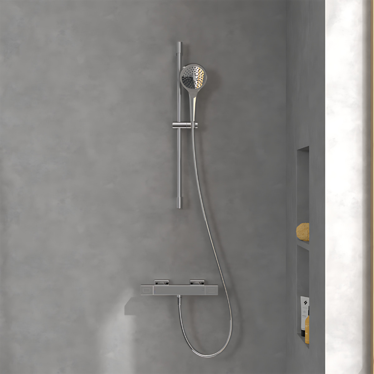 Mitigeur douche thermostatique Universal rectangle + Ensemble de douche Verve Showers chromé