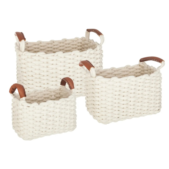 Set de 3 paniers à anses rectangulaires "Tricot" - coton
