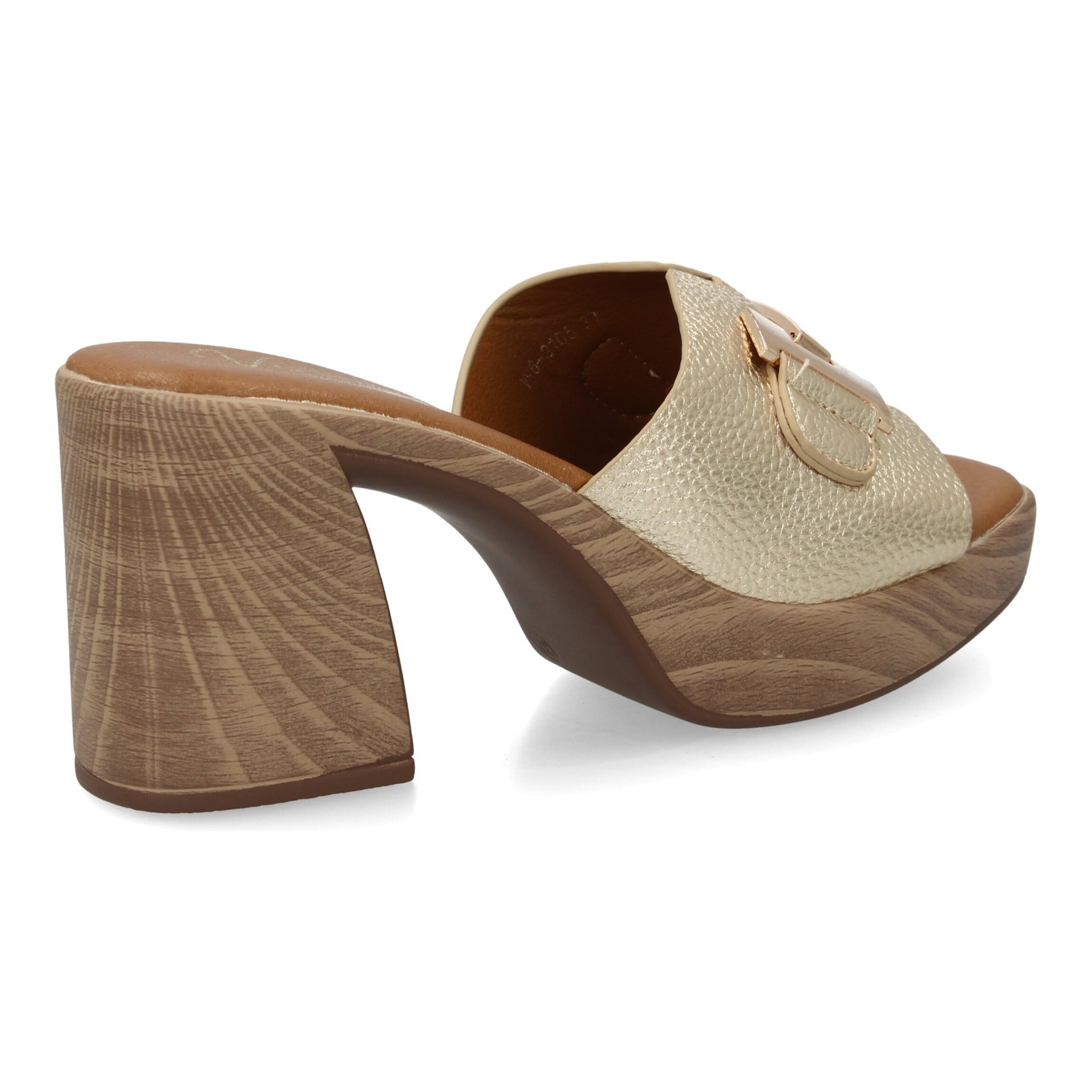 Sandalia tacón mujer con adorno metálico en la pala