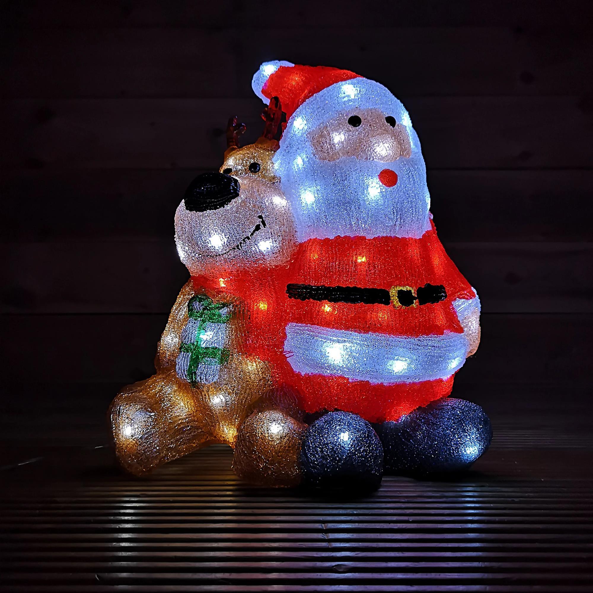 Figura luminosa de papá noel y reno con luces led y temporizador