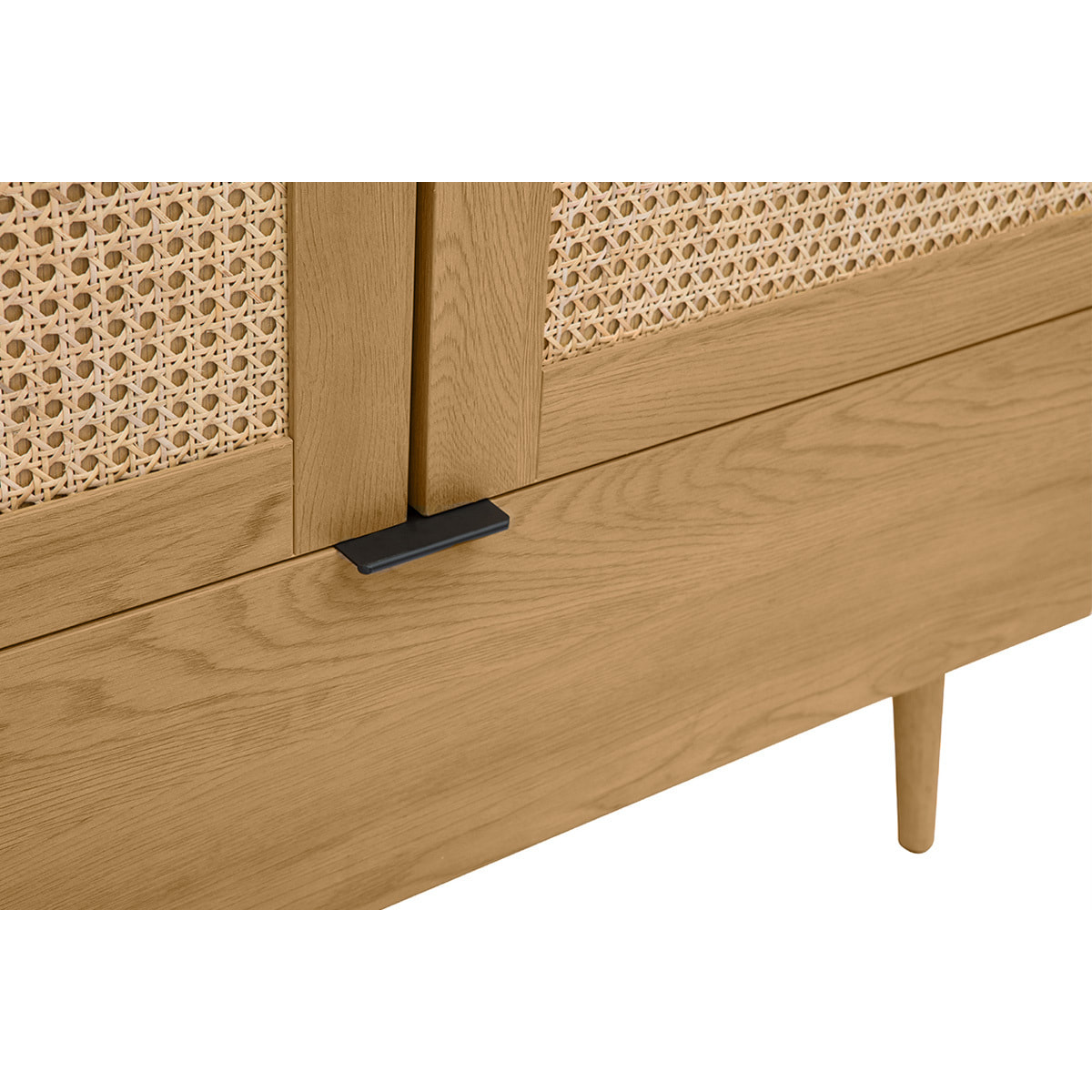 Armoire finition bois clair, cannage en rotin et métal noir L100 cm MANILLE