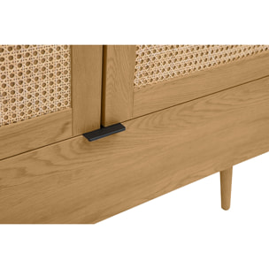 Armoire finition bois clair, cannage en rotin et métal noir L100 cm MANILLE