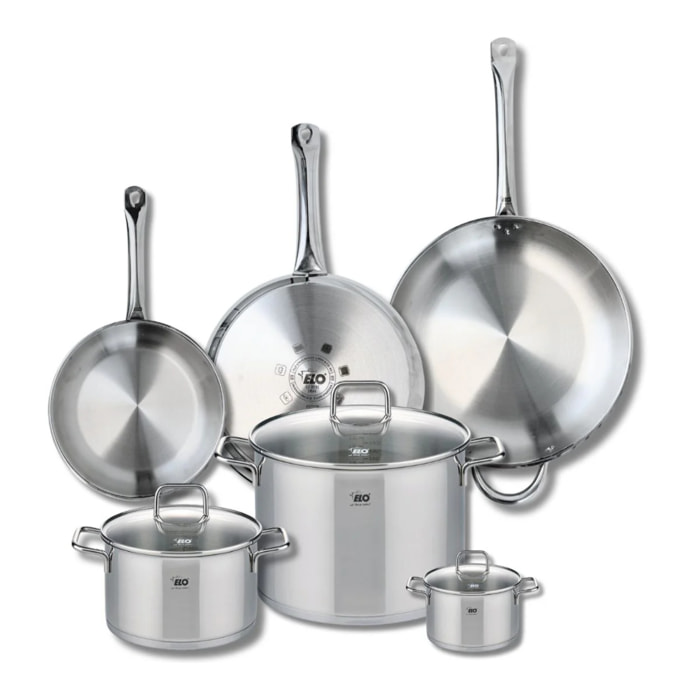 Ensemble de 3 Poêles de cuisson 24, 28 et 32 cm et 3 faitouts 12, 20 et 26 cm Elo Profi Citrin