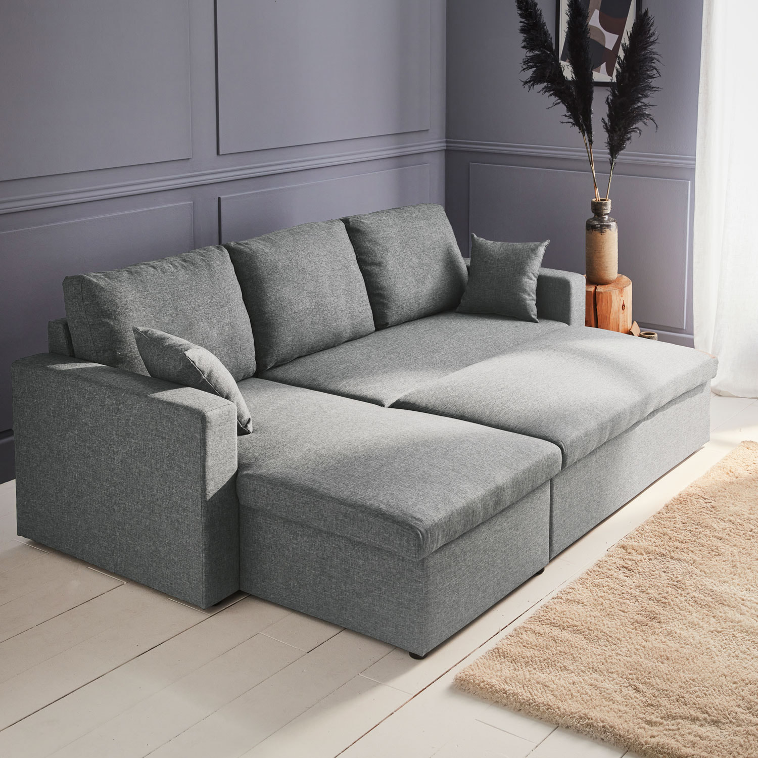 Canapé d'angle convertible réversible 3 places tissu avec coffre IDA