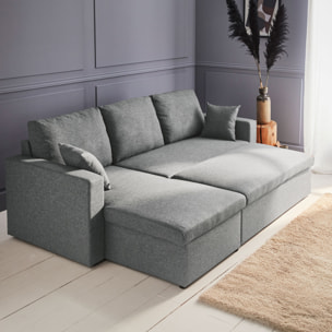 Canapé d'angle convertible réversible 3 places tissu avec coffre IDA