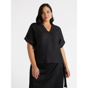 Fiorella Rubino - Blusa de lino con mangas bordadas - Negro