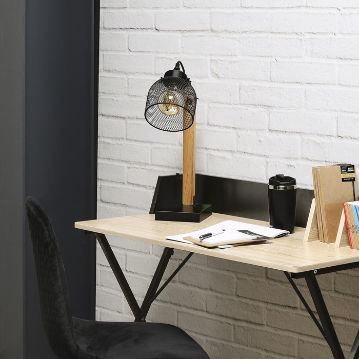 Lampe A Poser Grille Metal Noir Bois