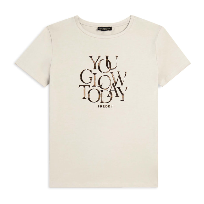 T-shirt con strass “You Glow Today”