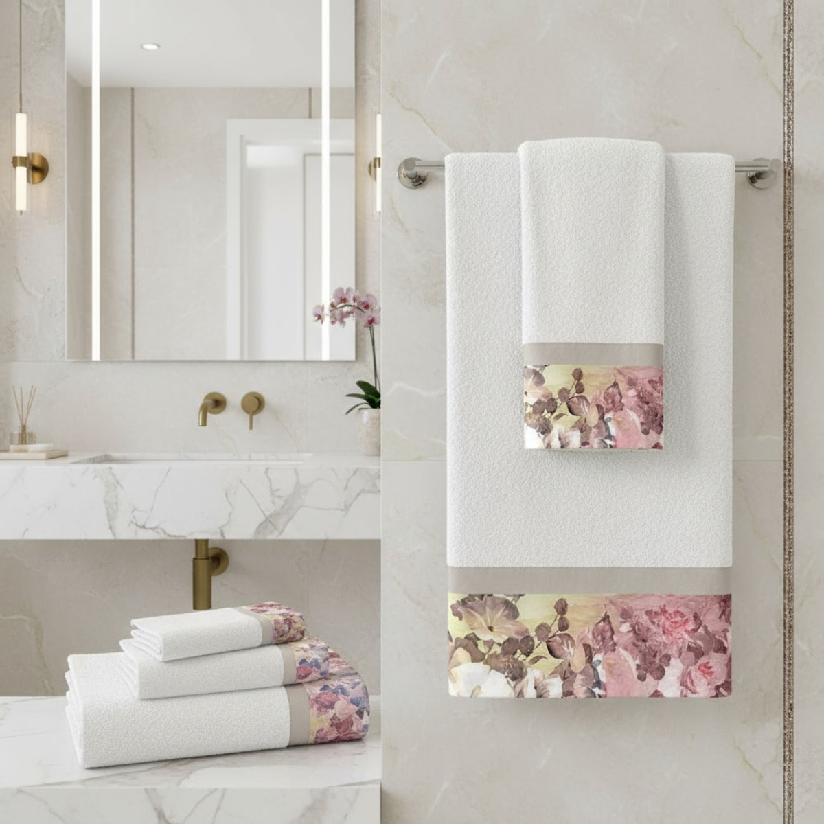 Set Spugna FLORA 5 Pezzi: 2 Viso+2 Ospite + 1 Telo Bagno