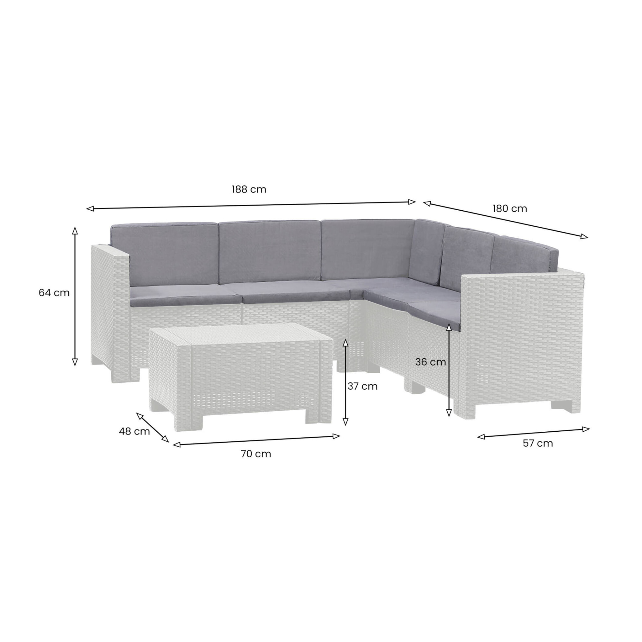 Set salotto da esterno Camerota, Salottino outdoor, Set da balcone o giardino, Composizione soggiorno per esterni, Made in Italy, Bianco