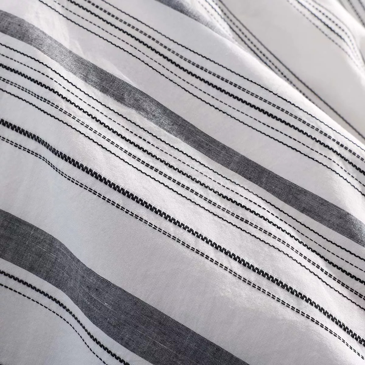 Lot h.couette +taies pur coton lavé rayé anthracite noir Portland granit