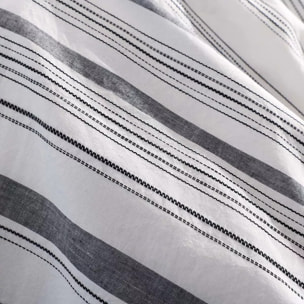 Lot h.couette +taies pur coton lavé rayé anthracite noir Portland granit