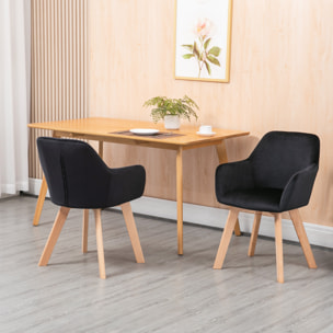 HOMCOM Juego de 2 Sillas de Comedor Modernas Sillas de Cocina Tapizado en Terciopelo con Respaldo Medio y Patas de Madera de Caucho para Salón Carga 120 kg 54x57x80 cm Negro