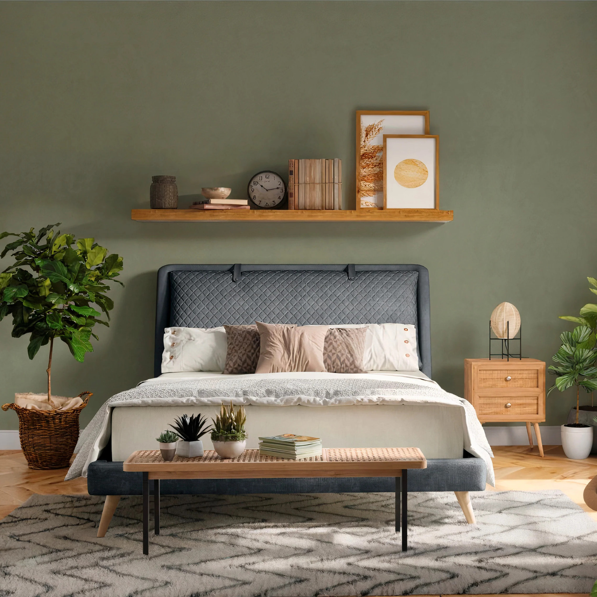 Table de chevet 2 tiroirs en cannage et bois de manguier - Cody