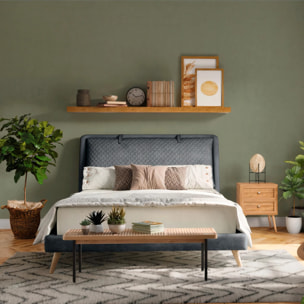 Table de chevet 2 tiroirs en cannage et bois de manguier - Cody