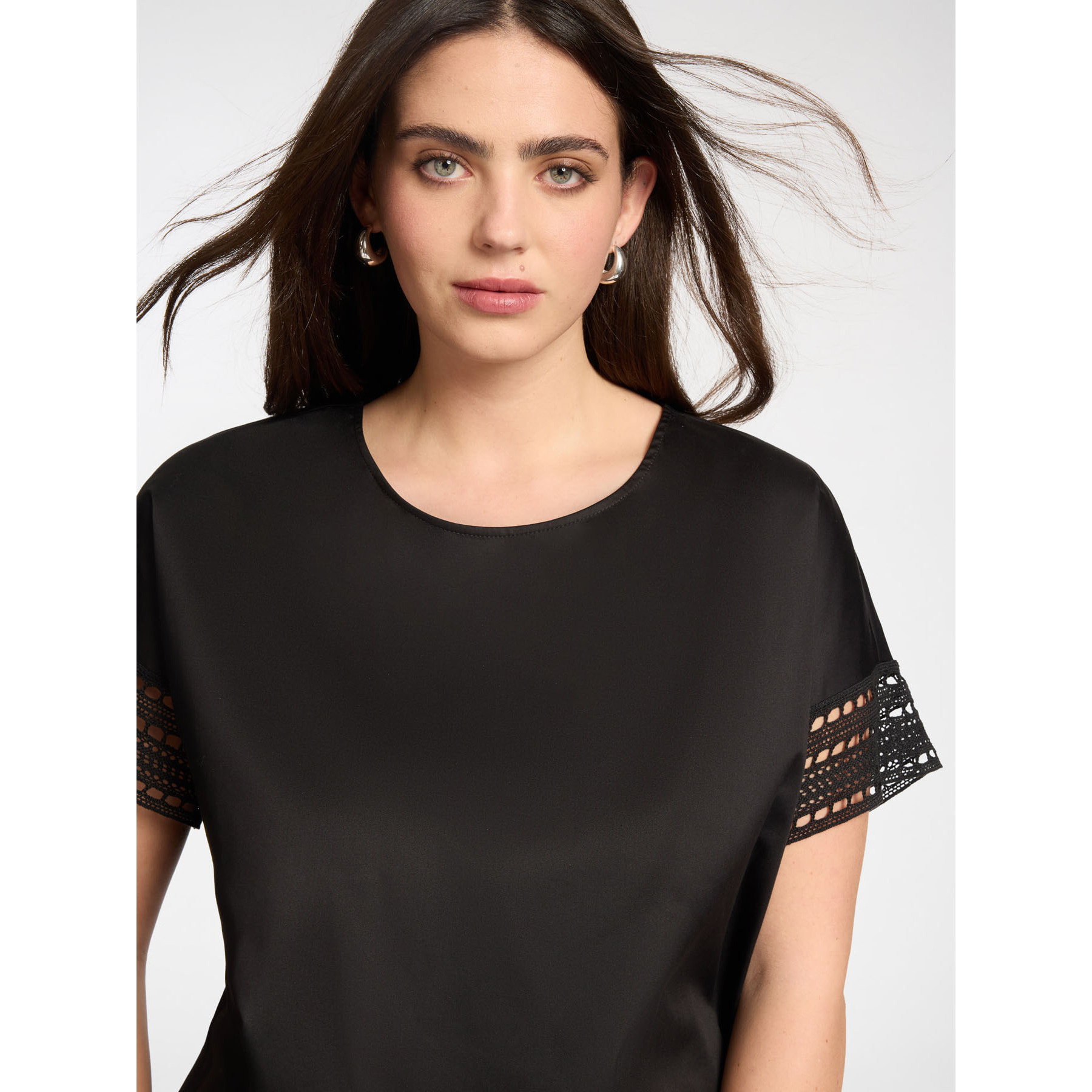 Elena Mirò - Blusa con bordes de encaje - Negro