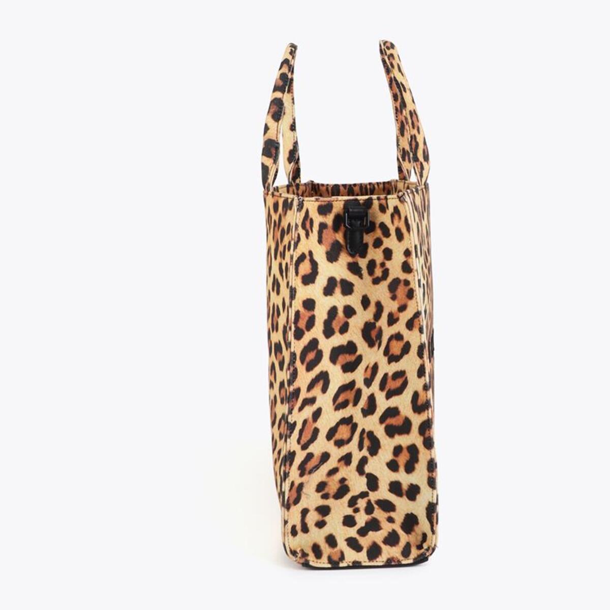 Borsa shopper in tessuto con stampa leopardata