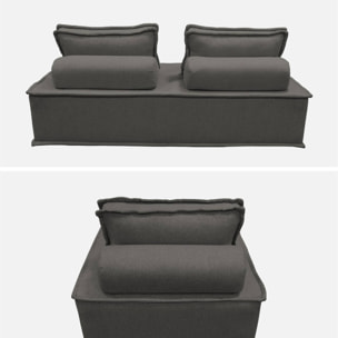 Ensemble chauffeuses DAO pour canapé modulable en tissu capitonné 3 places gris foncé