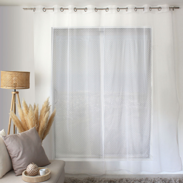 Voilage plumetis en organza avec œillets - Blanc
