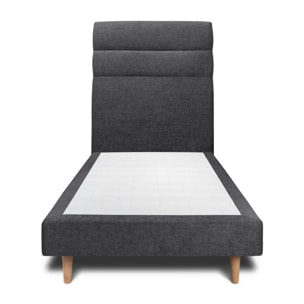 Lit avec tête de lit bandes horizontales tissu et sommier tapissier Ep14