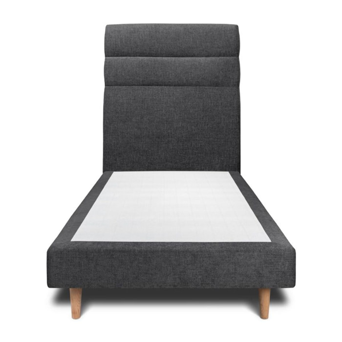 Lit avec tête de lit bandes horizontales tissu et sommier tapissier Ep14