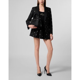PHILIPP PLEIN Pleated Mini Skirt Small Monogram Strass Monogram Strass