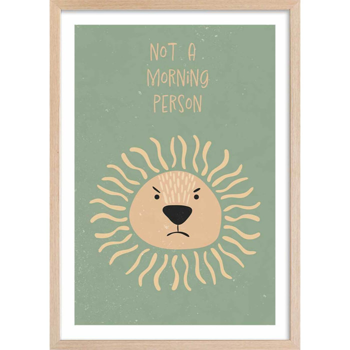 Affiche enfant lion Affiche + cadre en bois - Chêne