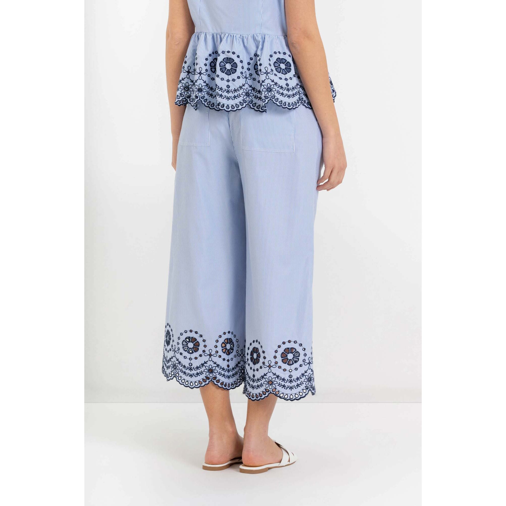 Kocca - Pantaloni da donna a palazzo gessati con orlo ricamato Donna