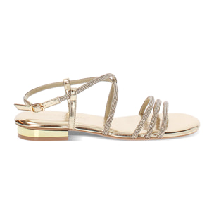 Sandali bassi donna oro in laminato con pietre