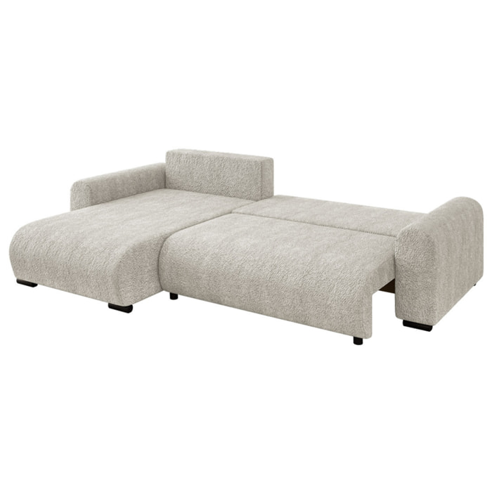 Rosalie - Canapé d'angle réversible 4 places convertible avec coffre en tissu bouclette - Beige