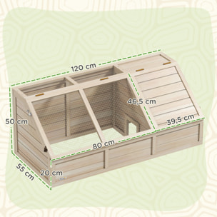 Maison enclos pour tortues - espace niche et enclos - porte haute verrouillable - bois naturel